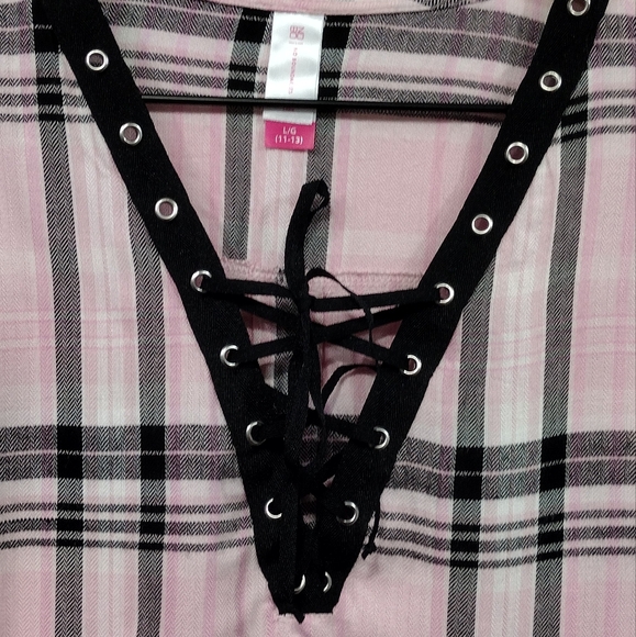 NWT No Boundaries Plaid Boho Top Women's L Pink Black Barbiecore Retro Romantic - Picture 3 of 11
